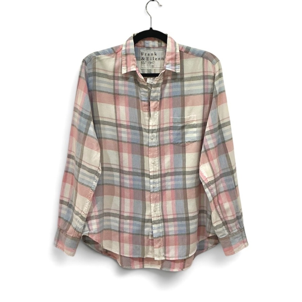 Frank & Eileen Eileen Italian Cashmere Touch Plaid Shirt Pink Blue Gray Small - Picture 2 of 10